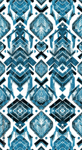 Geometric pattern with diamond shapes and intricate details in blue and white.