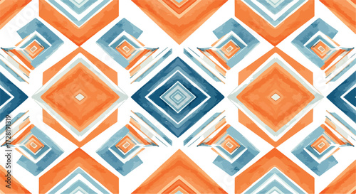 Geometric pattern with orange and blue diamond shapes on white background.