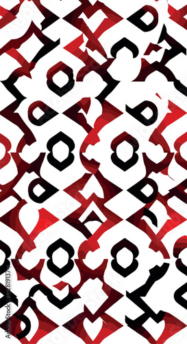Geometric pattern with red and black shapes on white background 1.