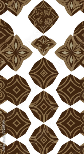 Geometric pattern with symmetrical shapes and intricate designs.