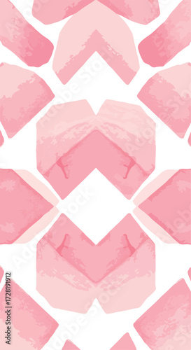 Geometric pink watercolor pattern design with abstract shapes and artistic composition.