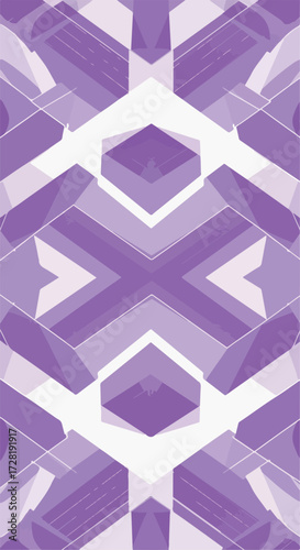 Geometric purple pattern with symmetrical shapes and artistic design.