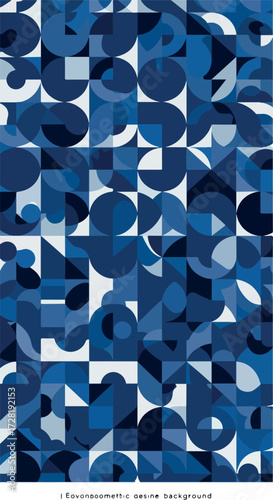 Geometric shapes create a captivating abstract design with various shades of blue.