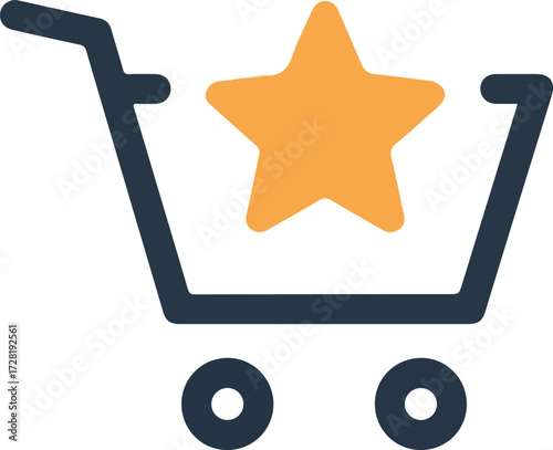 Shopping cart with a star inside representing favorite items and purchases.