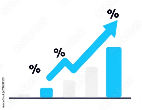 Business growth visual with blue arrows and percentage signs symbolizes rising financial success investment returns and economic performance in a modern digital environment ui interface user