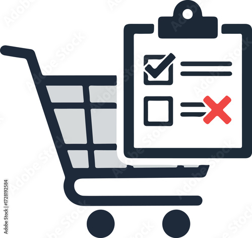Shopping cart with checklist representing completed tasks and items.