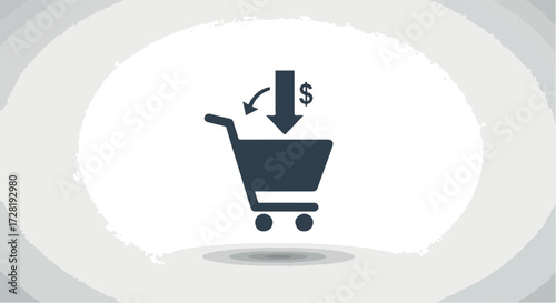 Shopping cart with dollar sign symbolizes online purchasing.