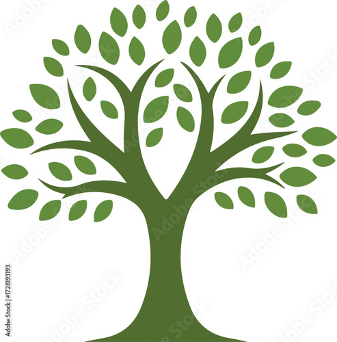 Green tree illustration with leaves and branches nature symbol life concept.