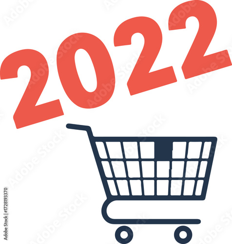 Shopping cart with the year 2022 representing consumerism and trends.