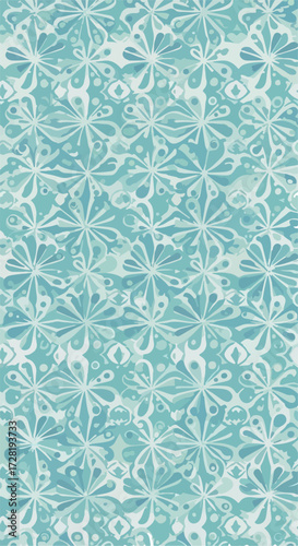 Intricate floral pattern in shades of blue and green creating a mesmerizing design.