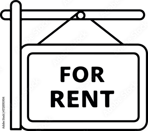 Simple black and white for rent sign indicating available property for lease.