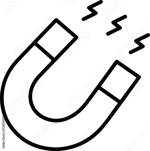 Simple black and white illustration of a horseshoe magnet with energy lines.