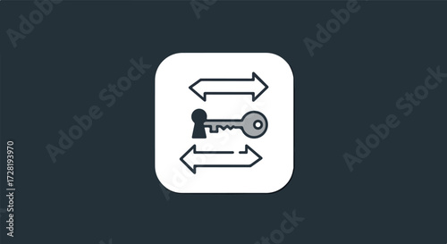 Key exchange concept with arrows and key icon representing security.