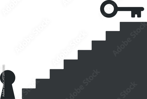 Key to Success Climbing Stairs to Unlock Potential and Achieve Goals.