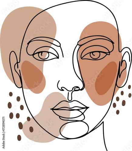 Minimalist Line Art Portrait with Abstract Color Accents.
