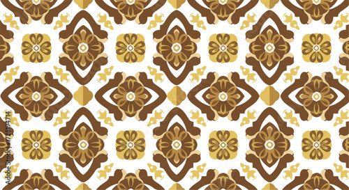 Ornamental pattern with floral and geometric elements in repeating design.