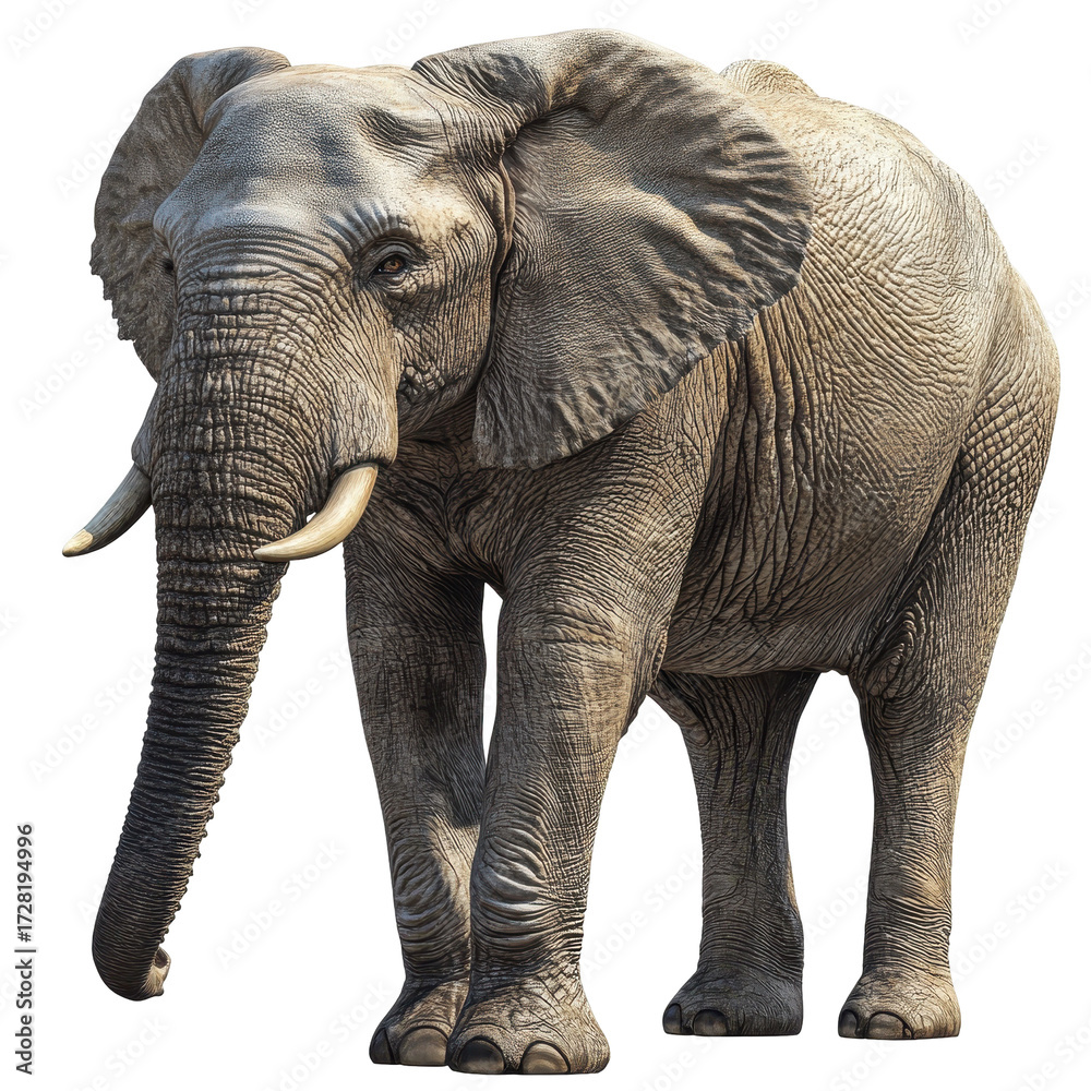 Fototapeta premium Majestic African Elephant Powerful Creature Wildlife Animal isolated on a white background