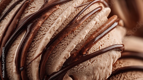 Macro Shot of Decadent Chocolate Ice Cream with Glossy Fudge Sauce, Cinematic Food Photography