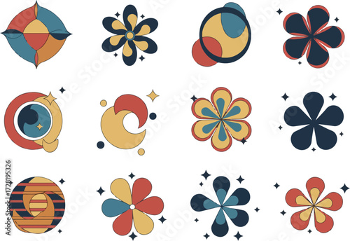 Retro Flower Power Collection A Colorful Array of Vintage Floral Designs.