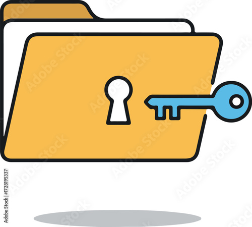 Secured folder with key indicating access and protection of data storage.
