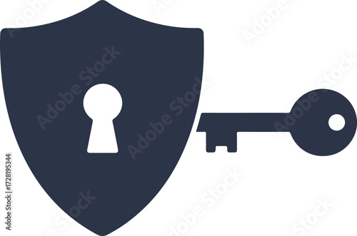 Security shield with key representing protection and access control.