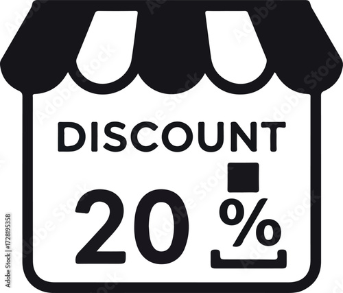 Shop icon with discount offer of twenty percent off sale promotion.