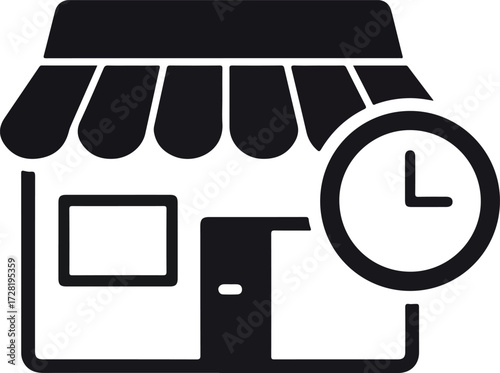 Shop with clock icon representing business hours and availability.