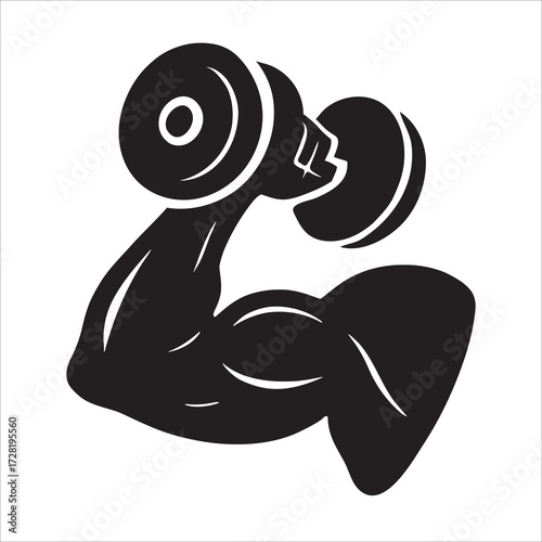 Flexing Bicep Arm with Dumbbell Icon: Fitness, Strength, and Bodybuilding Symbol