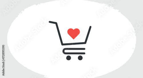 Shopping cart icon with a heart symbol representing love and purchases.