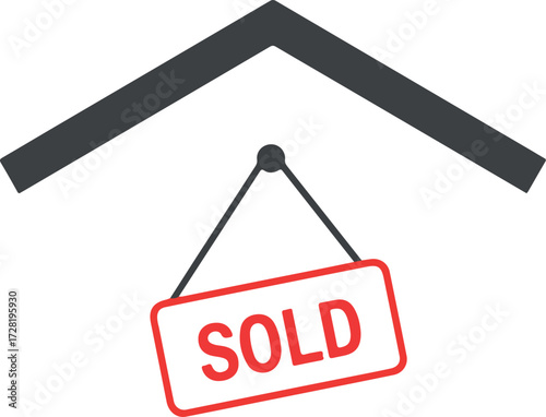 Sold house sign under roof indicating a completed real estate transaction.