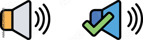 Sound icon with checkmark indicating audio confirmation and activation.