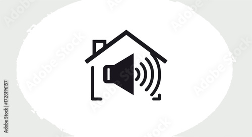 Sound emanating from a house representing audio and home entertainment.