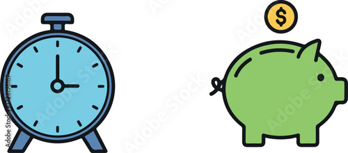 Time is money save time and earn money financial planning concept.