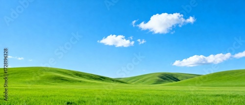 Fototapeta Naklejka Na Ścianę i Meble -  Green grassy hills under blue sky