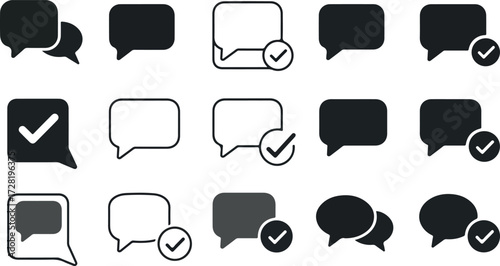 Speech bubbles and check marks representing communication and confirmation.