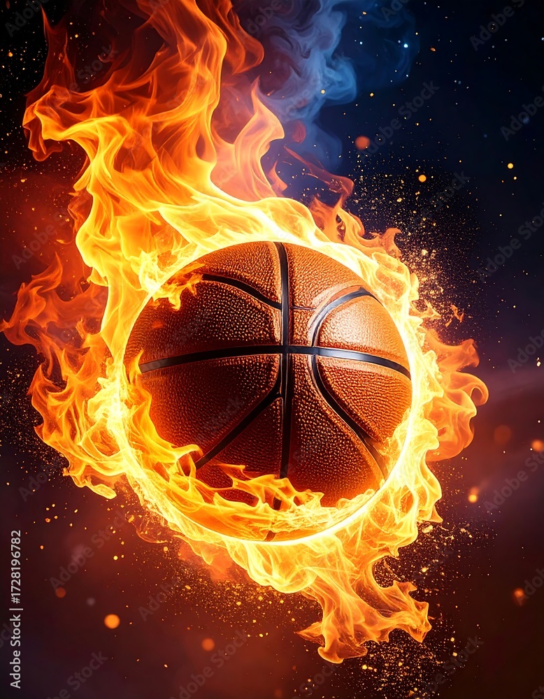 Fototapeta premium Burning basketball in flames