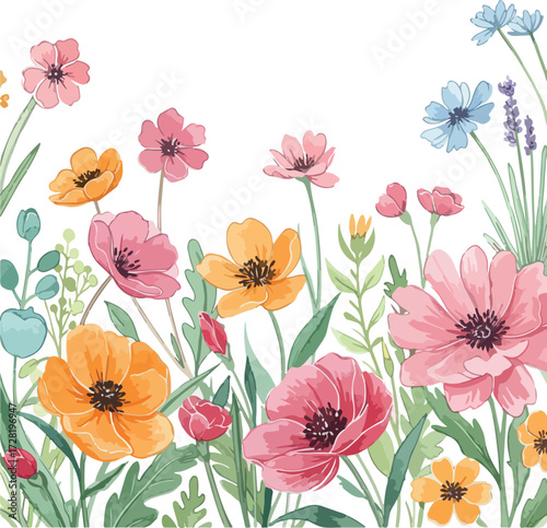 Vibrant watercolor floral arrangement showcasing colorful poppies and wildflowers.