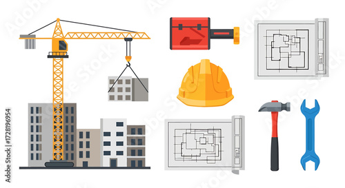 Construction Site Tools and Building Plans