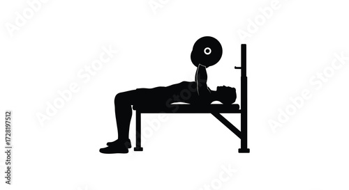 Man lifting weights on a bench a striking black silhouette
