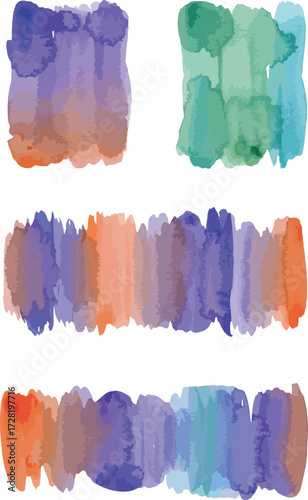 Watercolor brushstrokes in various colors artistic and vibrant abstract design.