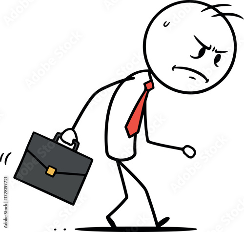 Stressed businessman carrying briefcase feeling burdened by work responsibilities.