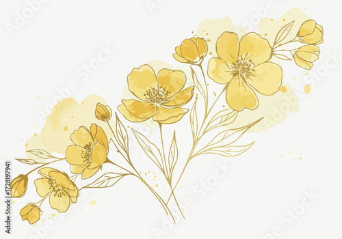 Watercolor floral arrangement of yellow flowers with delicate details.