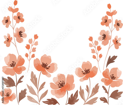 Watercolor floral arrangement with delicate orange blossoms and leaves.