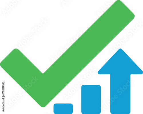 Successful business growth and achievement with checkmark and arrow.