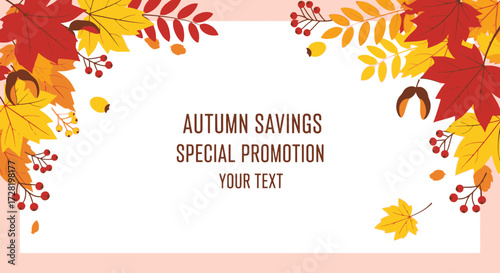 Autumn Savings Promotion Banner with Colorful Leaves and Berries