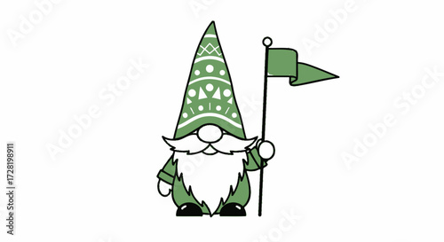 Gnome with a Flag Whimsical Illustration of a Garden Gnome Holding a Pennant, Outdoor Decor