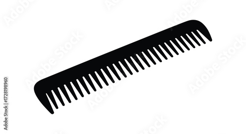 A simple black hair comb isolated on a white background silhouette