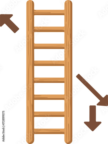 Wooden ladder stands tall with visible rungs for climbing upwards.