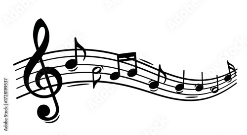 Musical Notes Flowing on a Staff A Visual Representation of Music and Melody in Black and White