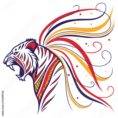 Wallpaper Mural Tribal tattoo vector design of a lion and tiger with colorful floral patterns and decorative swirls Torontodigital.ca